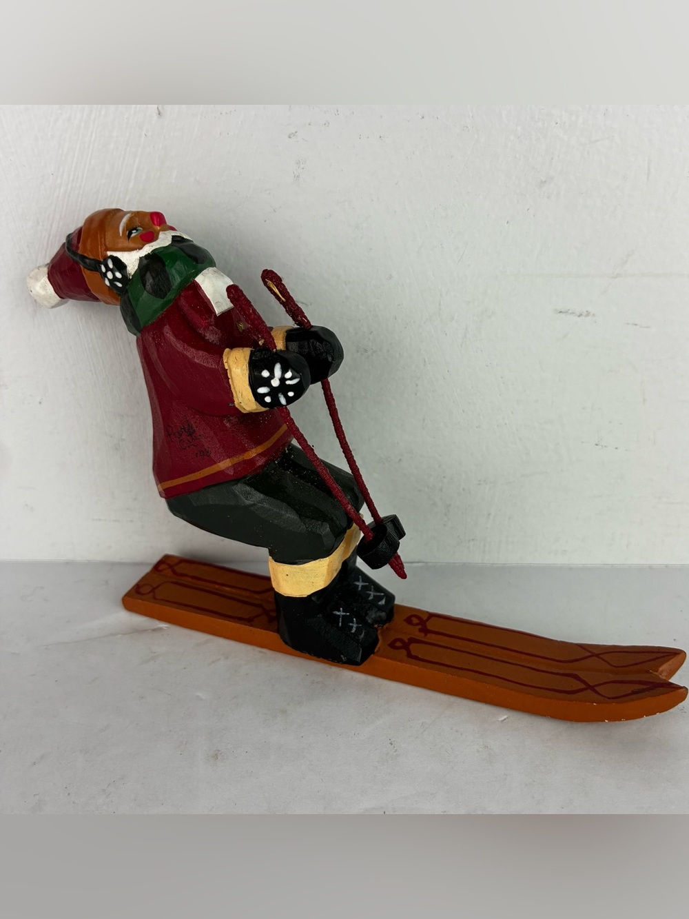 Randy Tate for Midwest of Cannon Falls Vintage 90’s Wood Santa Skier Ornament